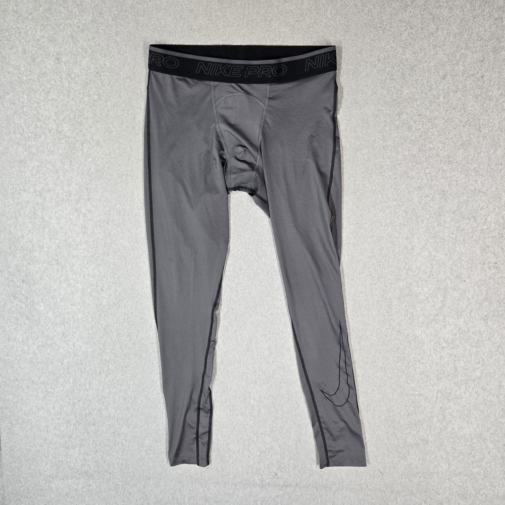 Nike Men Activewear Pants L Gray Legging Swoosh Dri-Fit Nike Pro Fit Logo